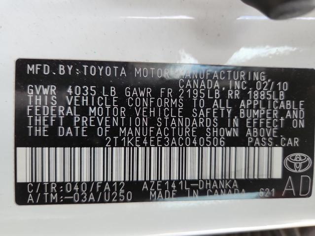 2T1KE4EE3AC040506 - 2010 TOYOTA COROLLA MATRIX S WHITE photo 12