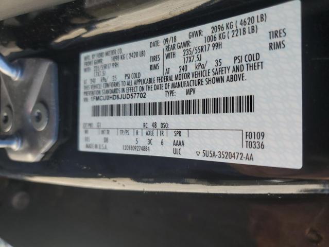 1FMCU0HD8JUD57702 - 2018 FORD ESCAPE SEL أسود صورة 13