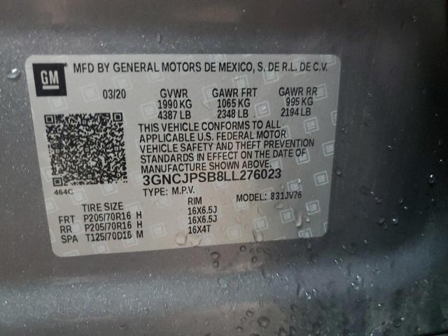 3GNCJPSB8LL276023 - 2020 CHEVROLET TRAX 1LT GRAY photo 13