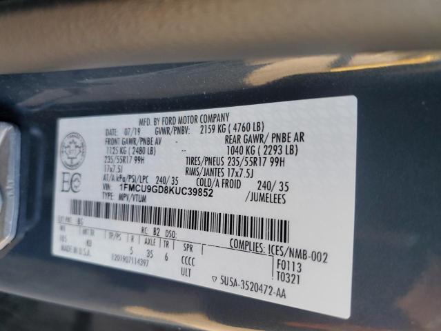 1FMCU9GD8KUC39852 - 2019 FORD ESCAPE SE ლურჯი ფოტო 14