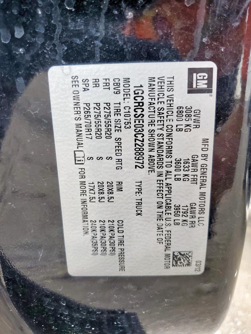 1GCRCSE03CZ288972 - 2012 CHEVROLET SILVERADO C1500 LT BLACK photo 12