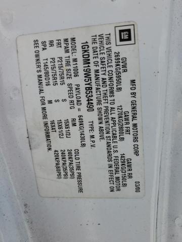1GKDM19W5YB534490 - 2000 GMC SAFARI XT WHITE photo 13