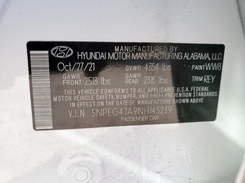 5NPEG4JA9NH145239 - 2022 HYUNDAI SONATA SE أبيض صورة 12