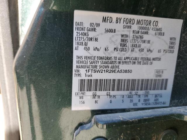 1FTSW21R29EA53850 - 2009 FORD F250 SUPER DUTY Կանաչ լուսանկար 12
