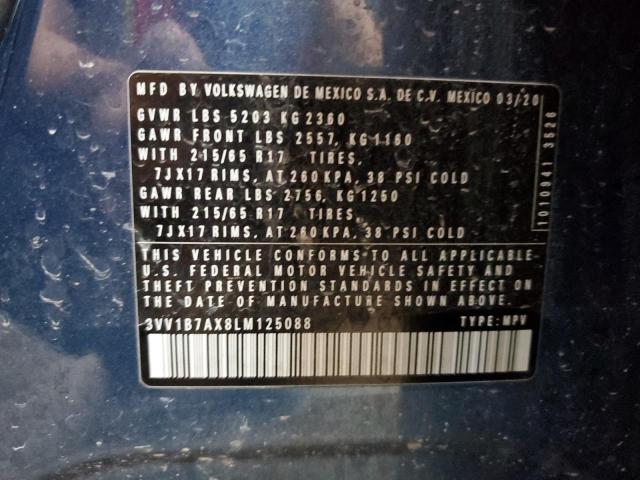 3VV1B7AX8LM125088 - 2020 VOLKSWAGEN TIGUAN S Көк фото 13