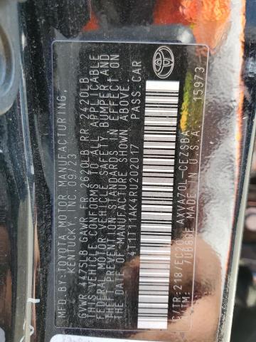 4T1T11AK4RU202017 - 2024 TOYOTA CAMRY SE NIGHT SHADE BLACK photo 12