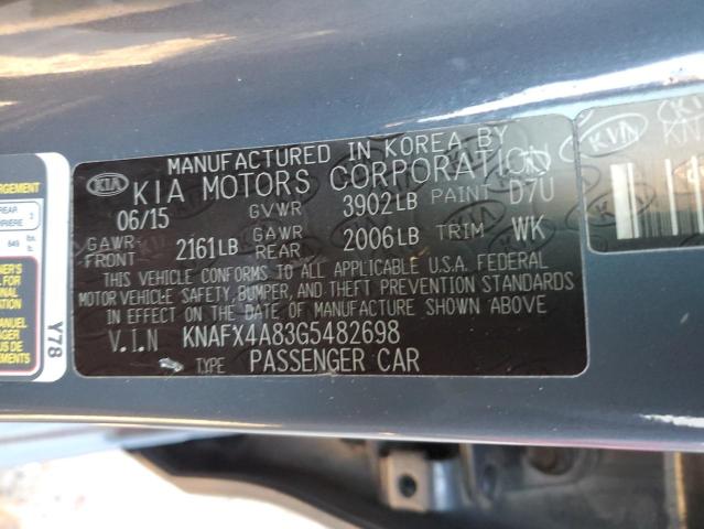 KNAFX4A83G5482698 - 2016 KIA FORTE EX GRAY photo 12