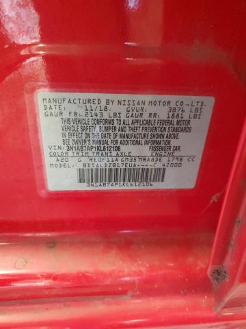 3N1AB7AP1KL612106 - 2019 NISSAN SENTRA S წითელი ფოტო 13