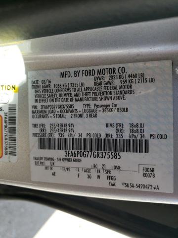 3FA6P0G77GR375585 - 2016 FORD FUSION S SILVER photo 12