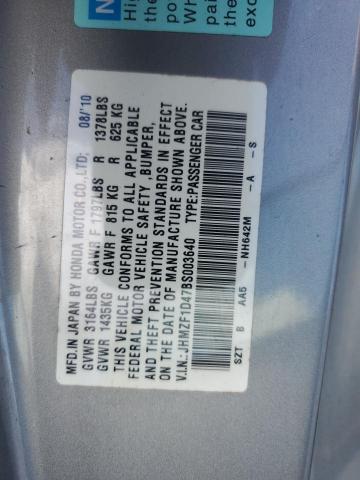 JHMZF1D47BS003640 - 2011 HONDA CR-Z Silber Foto 13