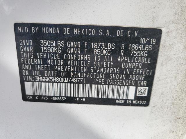 3HGGK5H80KM749771 - 2019 HONDA FIT EX Ağ foto 13