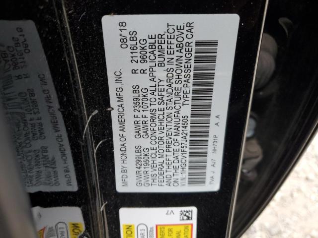 1HGCV1F57JA214505 - 2018 HONDA ACCORD EXL Negro foto 12