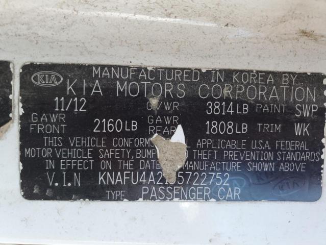 KNAFU4A21D5722752 - 2013 KIA FORTE EX 白色 照片 12