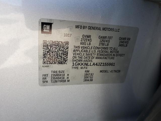 1GKKNLLA4JZ155961 - 2018 GMC ACADIA SLE ვერცხლისფერი ფოტო 13