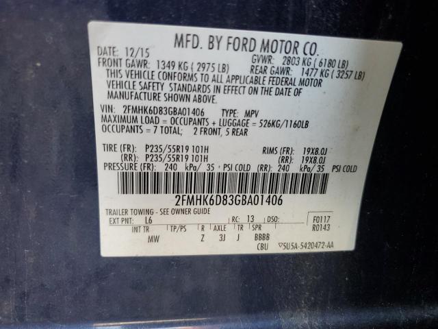 2FMHK6D83GBA01406 - 2016 FORD FLEX LIMITED ლურჯი ფოტო 12