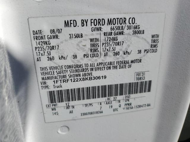 1FTRF122X8KB30619 - 2008 FORD F150 Ağ foto 12