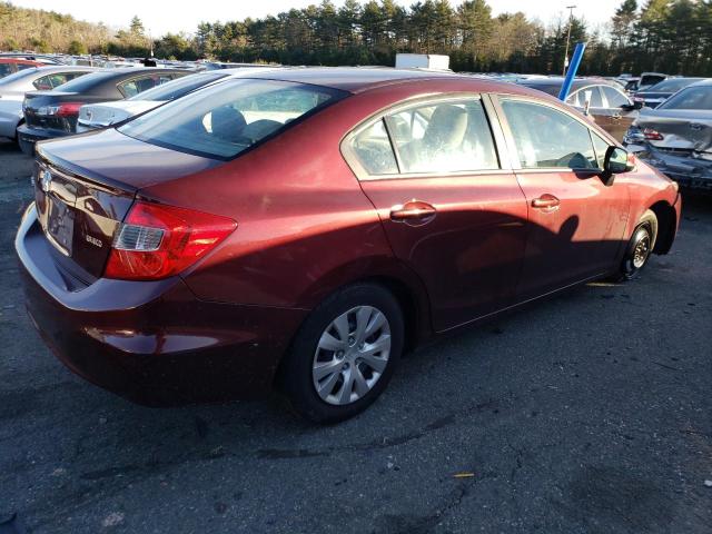 2HGFB2F52CH580016 - 2012 HONDA CIVIC LX MAROON photo 3