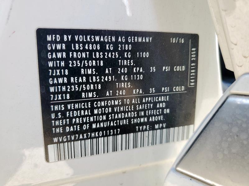 WVGTV7AX7HK011317 - 2017 VOLKSWAGEN TIGUAN SPORT 白色 照片 13