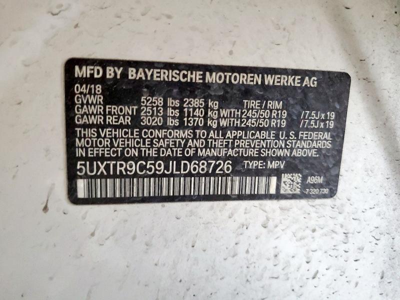 5UXTR9C59JLD68726 - 2018 BMW X3 XDRIVE30I თეთრი ფოტო 13