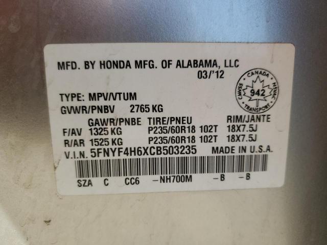 5FNYF4H6XCB503235 - 2012 HONDA PILOT EXL 银色 照片 13