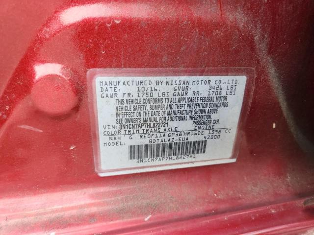 3N1CN7AP7HL822721 - 2017 NISSAN VERSA S Красный фото 12