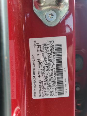 1HGCV1F35JA237943 - 2018 HONDA ACCORD SPORT أحمر صورة 13