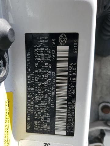 4T1B11HK7KU728133 - 2019 TOYOTA CAMRY L თეთრი ფოტო 13