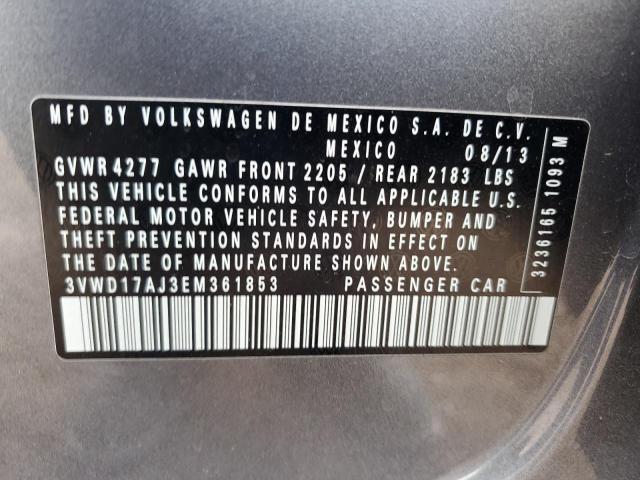 3VWD17AJ3EM361853 - 2014 VOLKSWAGEN JETTA SE Сірий фото 12