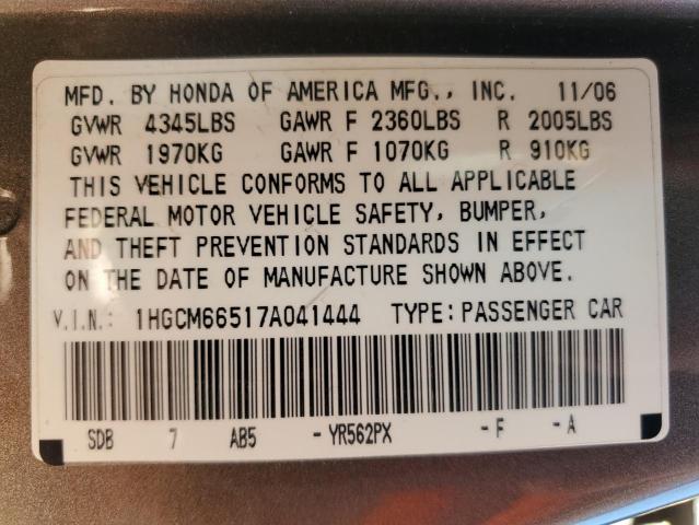 1HGCM66517A041444 - 2007 HONDA ACCORD EX SILVER photo 12