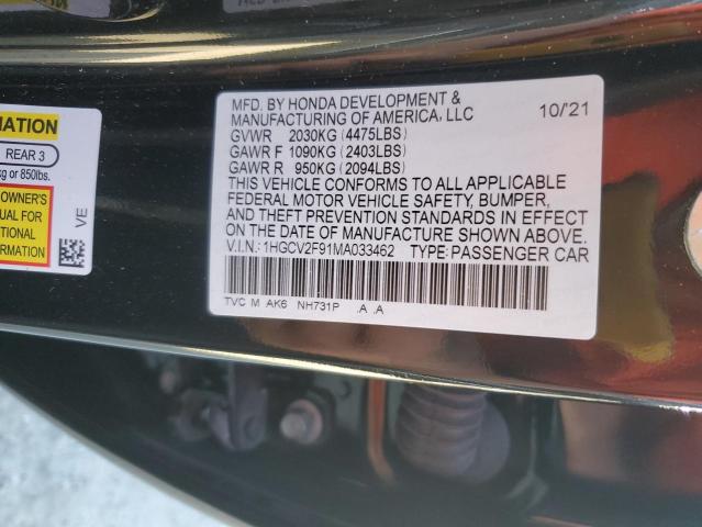 1HGCV2F91MA033462 - 2021 HONDA ACCORD TOURING BLACK photo 13