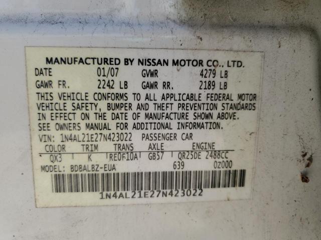 1N4AL21E27N423022 - 2007 NISSAN ALTIMA 2.5 WHITE photo 12