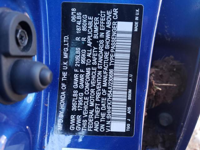 SHHFK7H54JU230686 - 2018 HONDA CIVIC EX BLUE photo 13