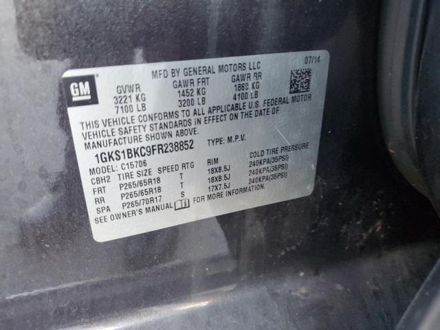 1GKS1BKC9FR238852 - 2015 GMC YUKON SLT BLACK photo 13