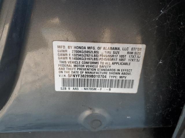 5FNYF38289B010704 - 2009 HONDA PILOT LX ნაცრისფერი ფოტო 13