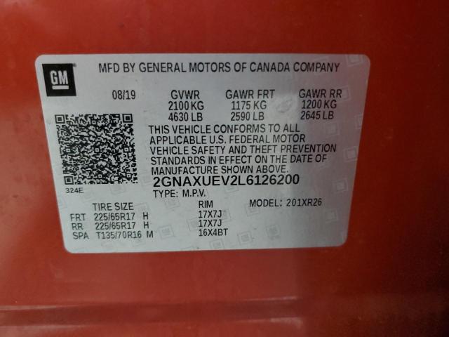 2GNAXUEV2L6126200 - 2020 CHEVROLET EQUINOX LT ORANGE photo 13
