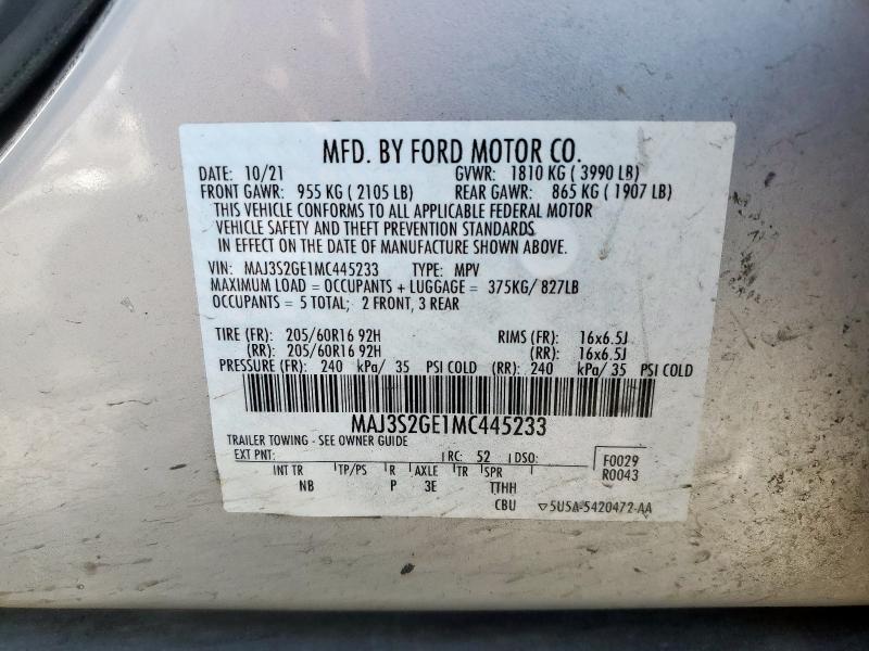 MAJ3S2GE1MC445233 - 2021 FORD ECOSPORT SE Gümüş foto 14