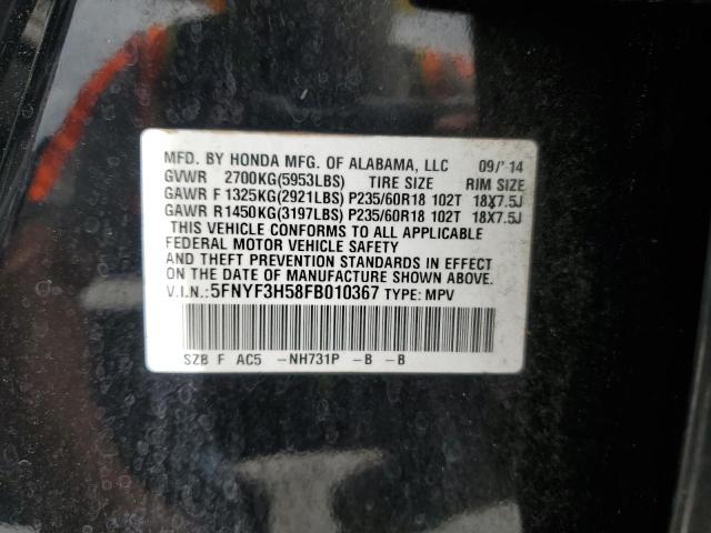 5FNYF3H58FB010367 - 2015 HONDA PILOT EXL Noir photo 13