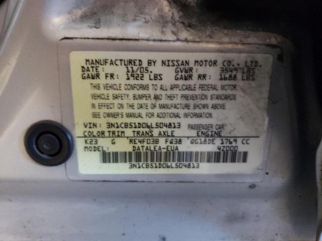 3N1CB51D06L504813 - 2006 NISSAN SENTRA 1.8 SILVER photo 12