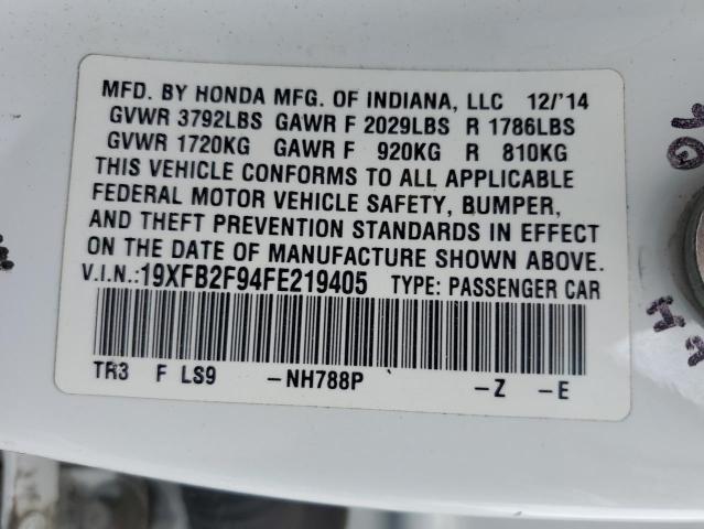 19XFB2F94FE219405 - 2015 HONDA CIVIC EXL WHITE photo 13