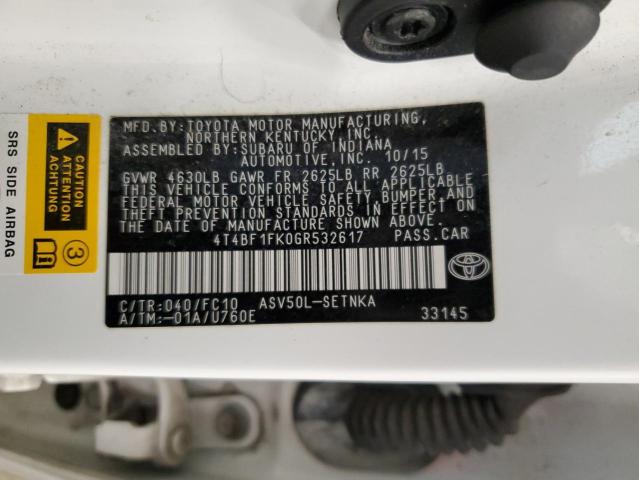 4T4BF1FK0GR532617 - 2016 TOYOTA CAMRY LE WHITE photo 13