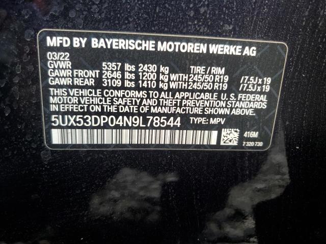 5UX53DP04N9L78544 - 2022 BMW X3 XDRIVE30I Көк фото 13