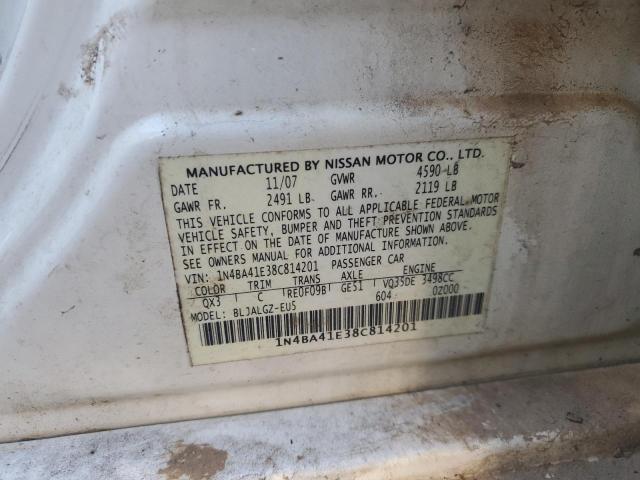 1N4BA41E38C814201 - 2008 NISSAN MAXIMA SE WHITE photo 13