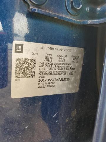 1G1ZB5ST8KF212725 - 2019 CHEVROLET MALIBU LS أزرق صورة 12