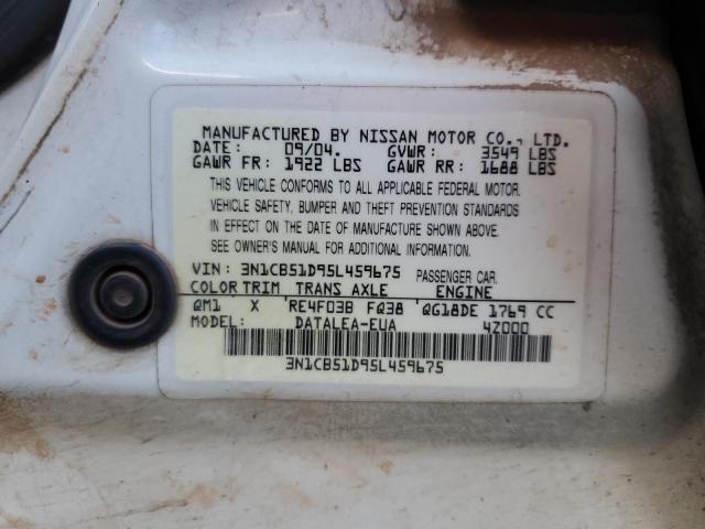 3N1CB51D95L459675 - 2005 NISSAN SENTRA 1.8 WHITE photo 12