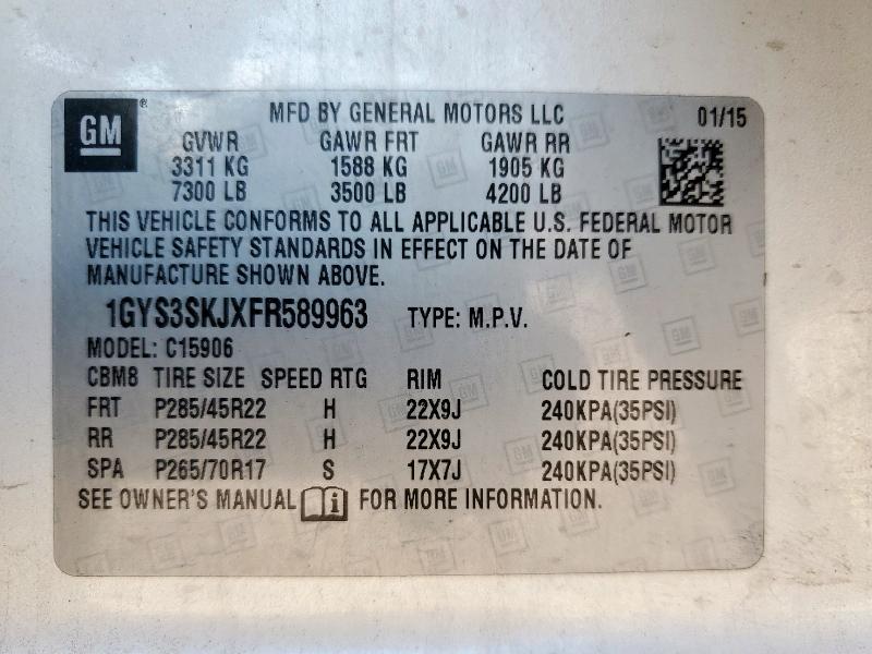 1GYS3SKJXFR589963 - 2015 CADILLAC ESCALADE ESV LUXURY WHITE photo 12