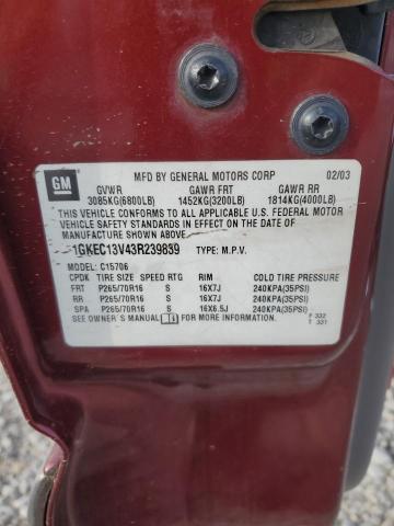 1GKEC13V43R239839 - 2003 GMC YUKON RED photo 12