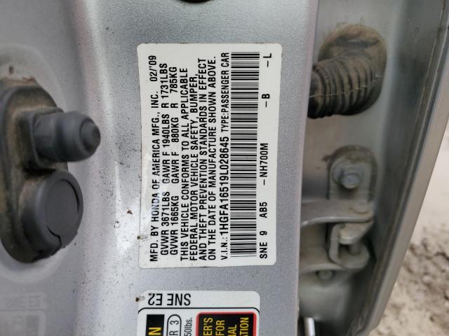 1HGFA16519L028645 - 2009 HONDA CIVIC LX SILVER photo 12