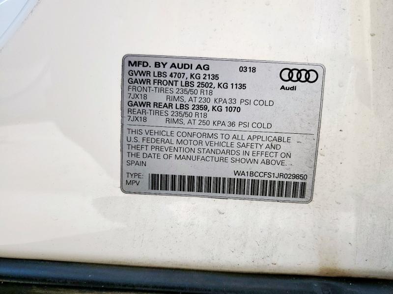 WA1BCCFS1JR029850 - 2018 AUDI Q3 PREMIUM WHITE photo 13