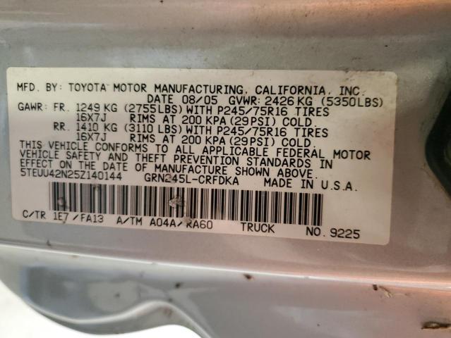 5TEUU42N25Z140144 - 2005 TOYT TACOMA ACCESS CAB SILVER photo 13