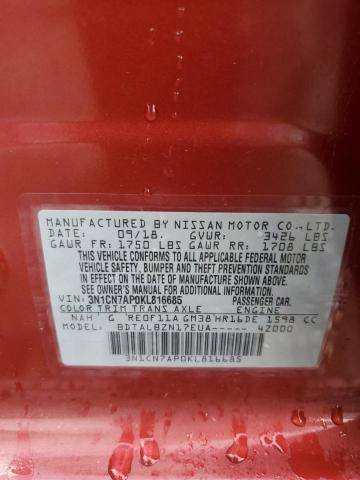 3N1CN7AP0KL816685 - 2019 NISSAN VERSA S RED photo 12